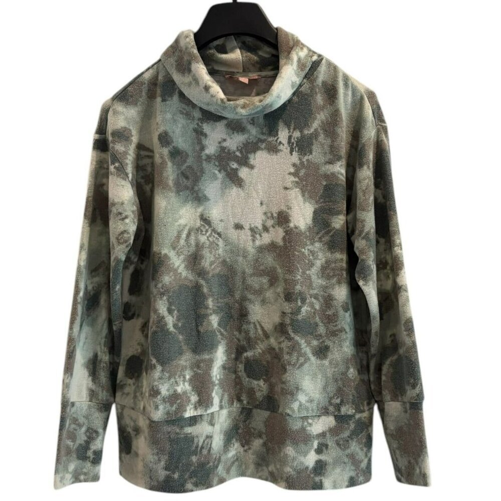 Cozy Olive Tie-Dye Cowl Neck Sweatshirt – Brushed Pullover Women’s‎ M